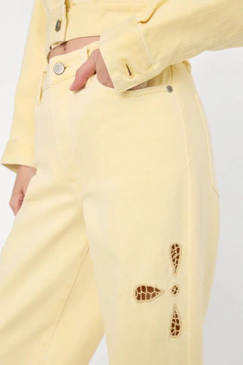 Good Waist Palazzo Ankle Embroidered Jean - Good American - Anise Yellow