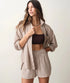 Gracey Oversized Seersucker Shirt - Marine Layer - Mocha Stripe