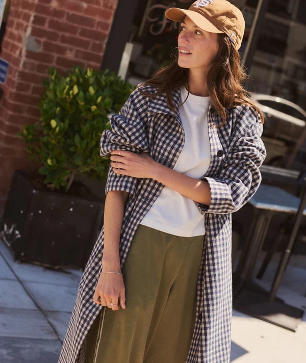 Hayes Houndstooth Trench Coat - Marine Layer - Navy Gingham