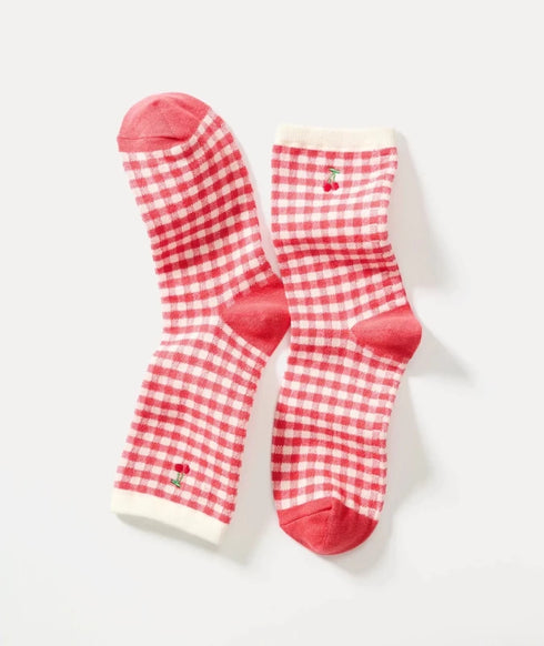 Hi-Ankle Crew Sock - Marine Layer - Red Gingham