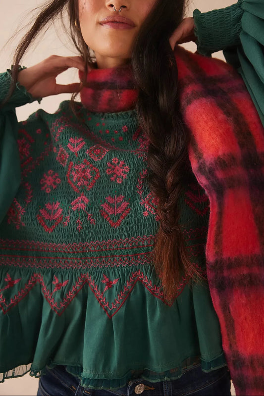 Holly Long Sleeve Knit Top - Free People - Green Combo