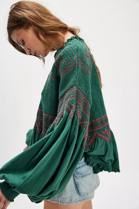 Holly Long Sleeve Knit Top - Free People - Green Combo