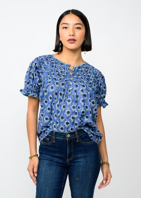 Iris Smocked Neck Top - Ivy Jane - Blue