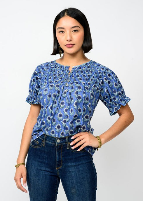 Iris Smocked Neck Top - Ivy Jane - Blue