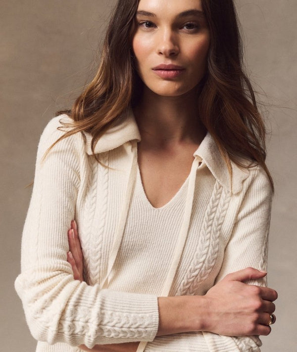 Ivy Cable Knit Polo - Marine Layer - Ivory
