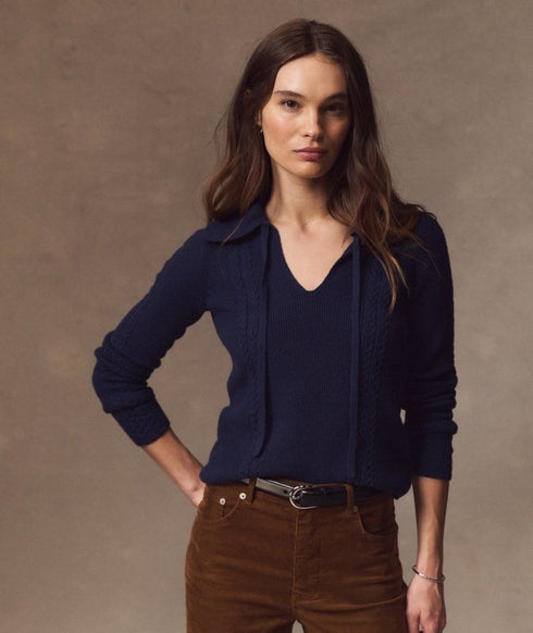 Ivy Cable Knit Polo - Marine Layer - Navy