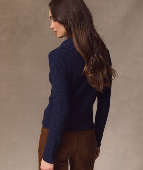 Ivy Cable Knit Polo - Marine Layer - Navy
