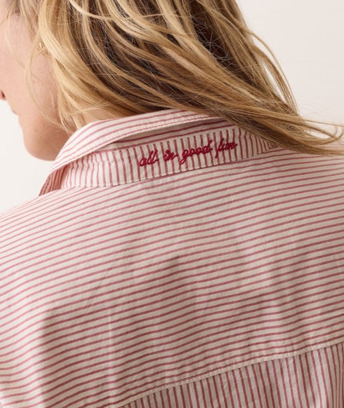 Jane Relaxed Shirt In Cali Poplin - Marine Layer - Crimson Pinstripe
