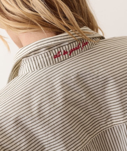 Jane Relaxed Shirt In Cali Poplin - Marine Layer - Olive Pinstripe