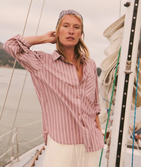 Jane Relaxed Shirt In Cali Poplin - Marine Layer - Purple Stripe