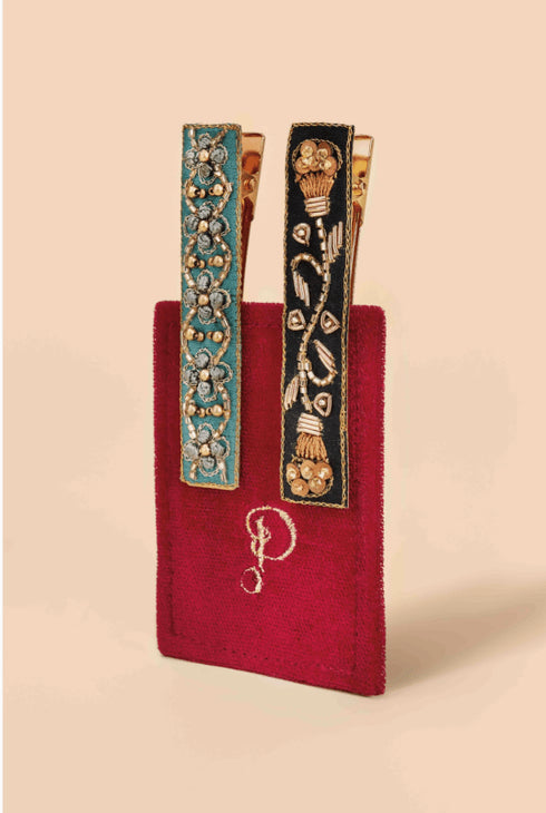 Jeweled Hair Bars - Powder Design - Ribbon & Vine