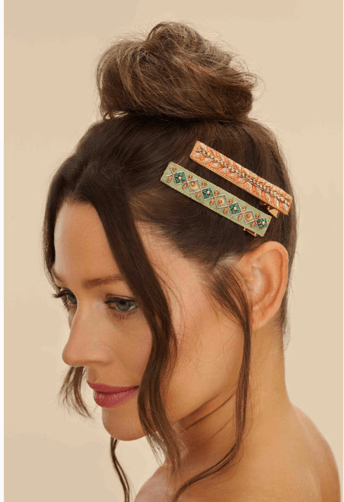 Jeweled Hair Bars - Powder Design - Ribbon & Vine