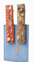 Jeweled Hair Bars - Powder Design - Tangerine Floral Vines/Teal Festival