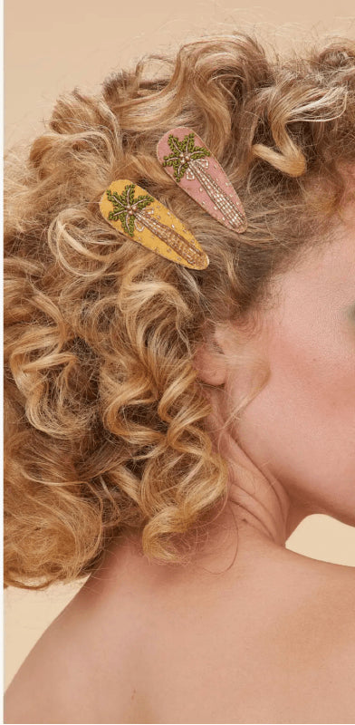 Jeweled Hair Clips - Powder Design - Palm Tree