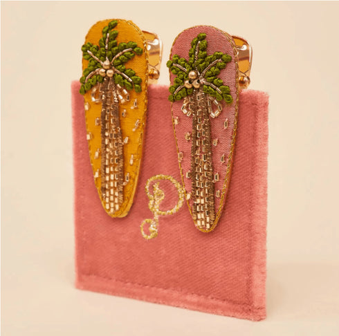 Jeweled Hair Clips - Powder Design - Palm Tree