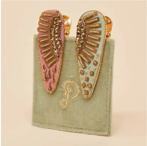 Jeweled Hair Clips - Powder Design - Pastel Sunrise