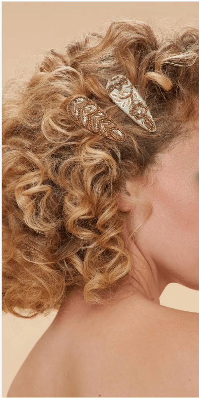 Jeweled Hair Clips - Powder Design - Spiral Shell & Wildflower