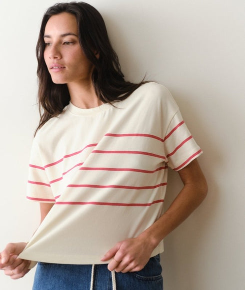Luxe Sueded Crew Tee - Marine Layer - Red/White Stripe