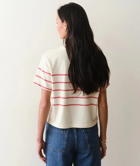 Luxe Sueded Crew Tee - Marine Layer - Red/White Stripe