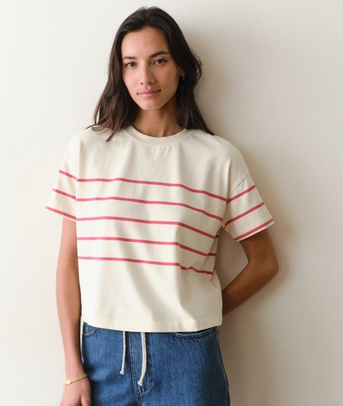 Luxe Sueded Crew Tee - Marine Layer - Red/White Stripe