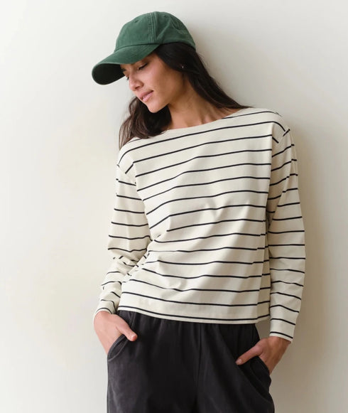 Luxe Sueded Mariner Tee - Marine Layer - Black Stripe
