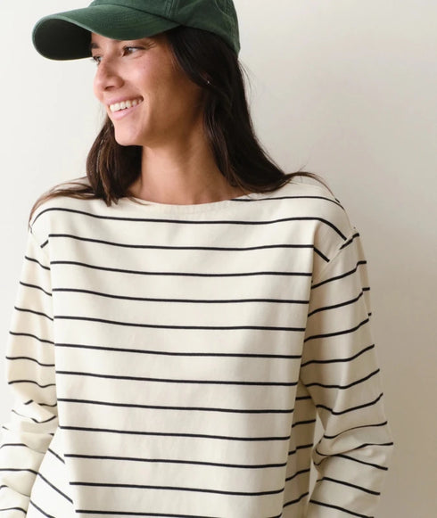 Luxe Sueded Mariner Tee - Marine Layer - Black Stripe