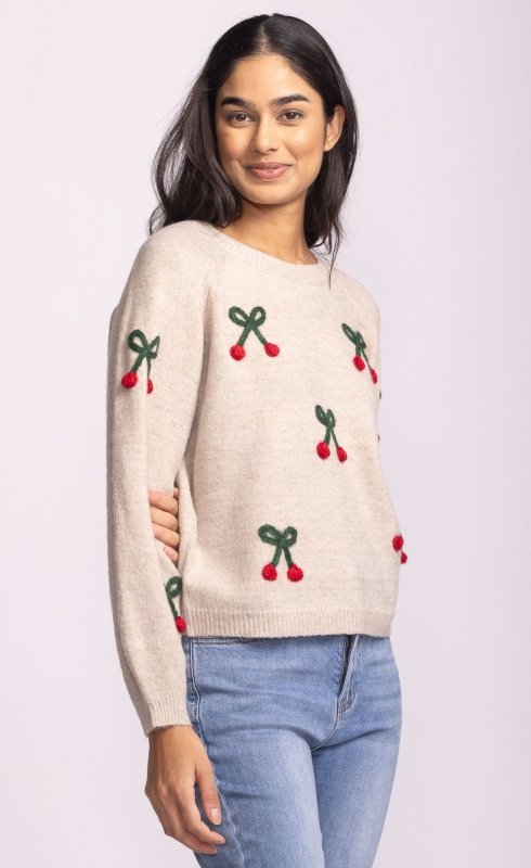 Mon Cherry Sweater - Pink Martini - Beige
