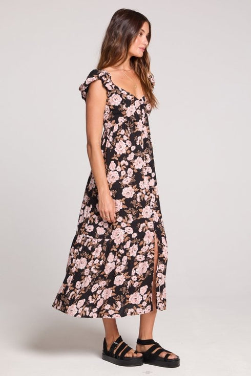 Nandi Maxi Dress - Saltwater Luxe - Black and Pink Floral