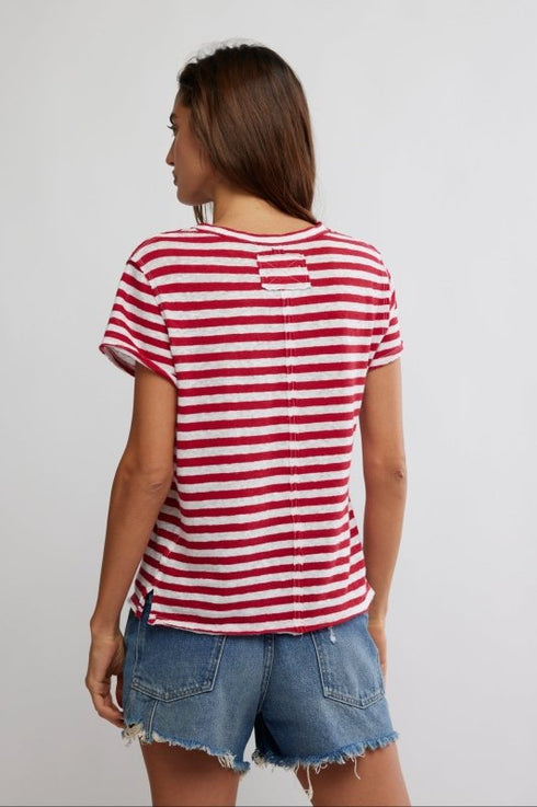 Nora Striped Linen Tee - We The Free - We The Free by Free People - Red Combo