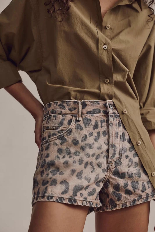 Now Or Never Printed Denim Shorts - We The Free - We The Free by Free People - Brown Sugar Combo