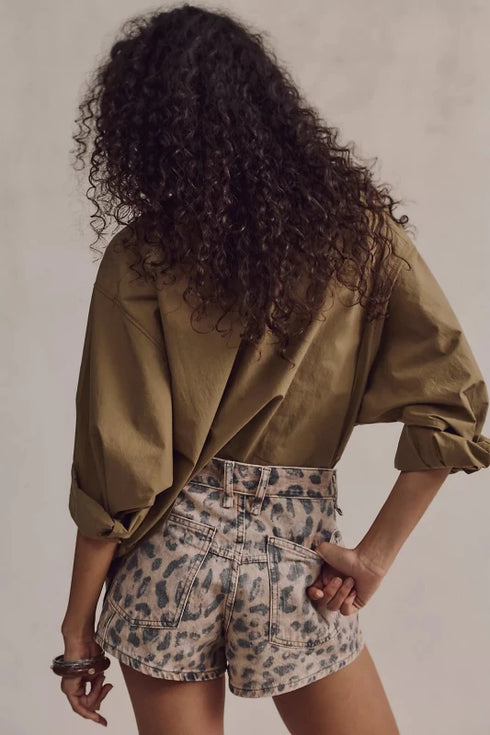 Now Or Never Printed Denim Shorts - We The Free - We The Free by Free People - Brown Sugar Combo