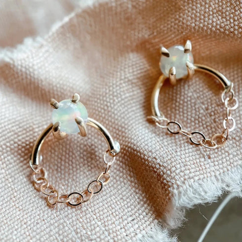 Opal Chain Studs - Milk Moon - Opal