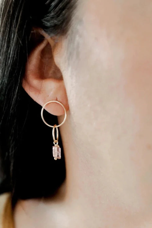 Open Heart Earrings - Milk Moon - Gold Aquamarine