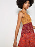 Patchwork Floral Paisley Maxi Dress - Apricot - Orange Multi