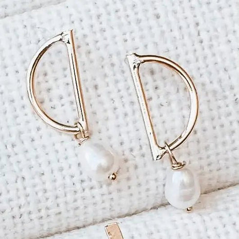 Pearl Half Moon Studs - Milk Moon - Gold/Pearl