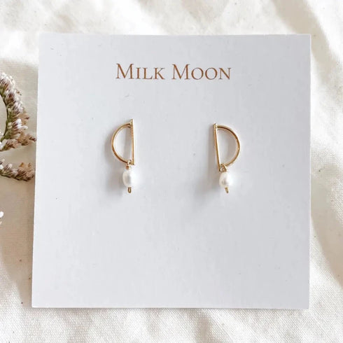 Pearl Half Moon Studs - Milk Moon - Gold/Pearl
