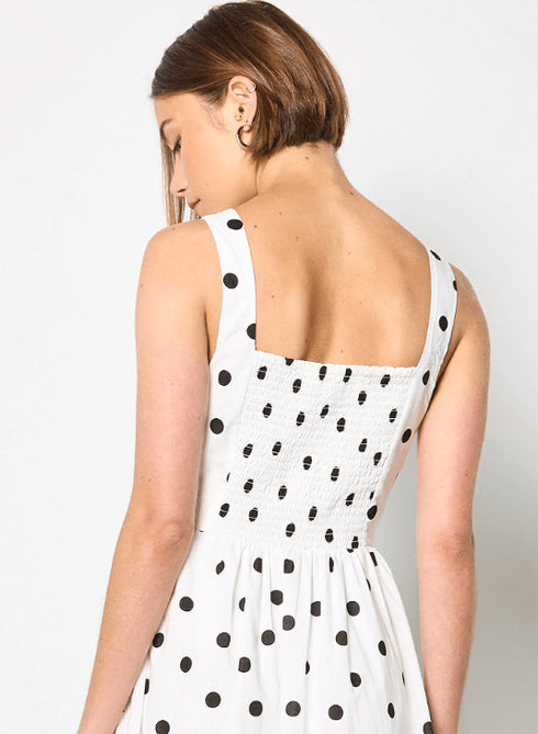 Polka Dot A - Line Midi - Apricot - Black and White