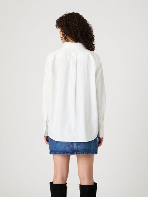 Poplin Oversized Button - Up - French Connection - Cream/Blue Stripe