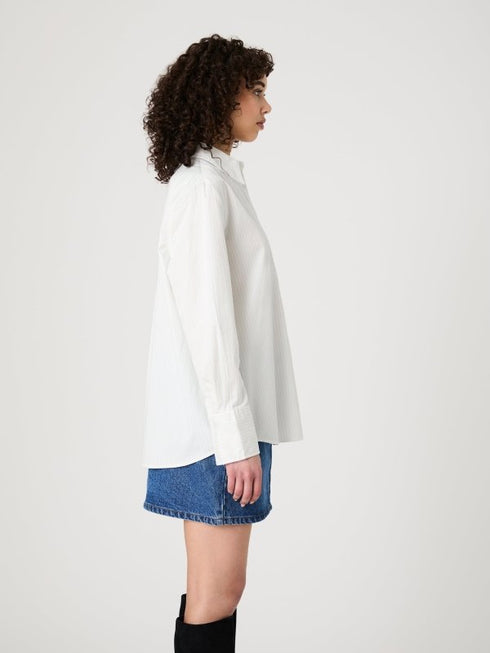 Poplin Oversized Button - Up - French Connection - Cream/Blue Stripe