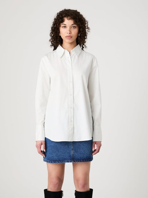 Poplin Oversized Button - Up - French Connection - Cream/Blue Stripe