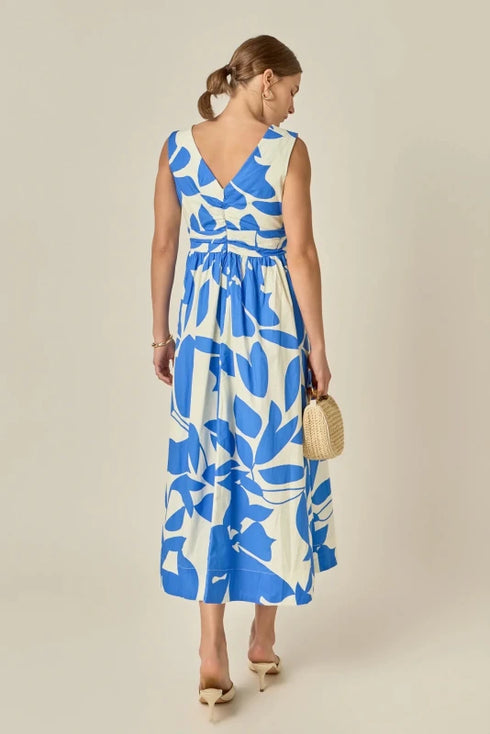 Print Ruched Midi Dress - English Factory - Blue Multi