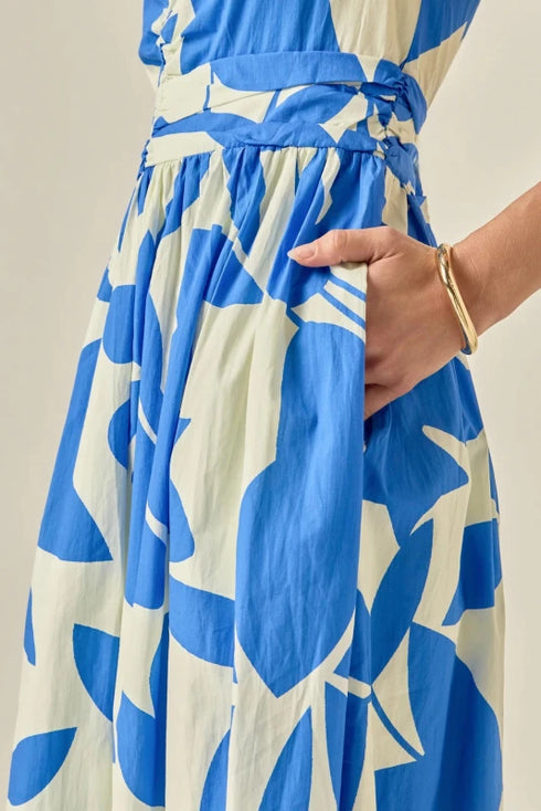 Print Ruched Midi Dress - English Factory - Blue Multi