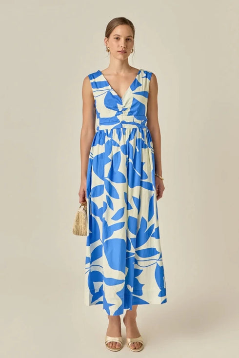 Print Ruched Midi Dress - English Factory - Blue Multi