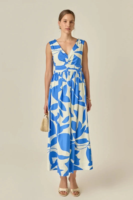 Print Ruched Midi Dress - English Factory - Blue Multi