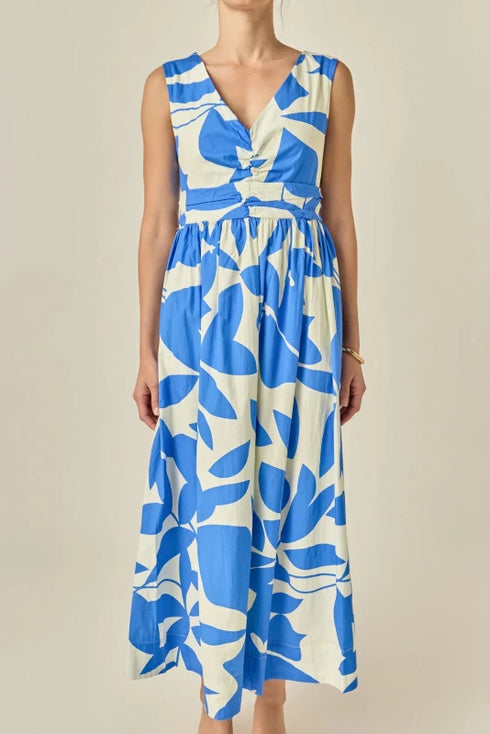 Print Ruched Midi Dress - English Factory - Blue Multi