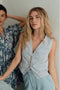 Railroad Stripe Denim Vest - Molly Bracken - Blue
