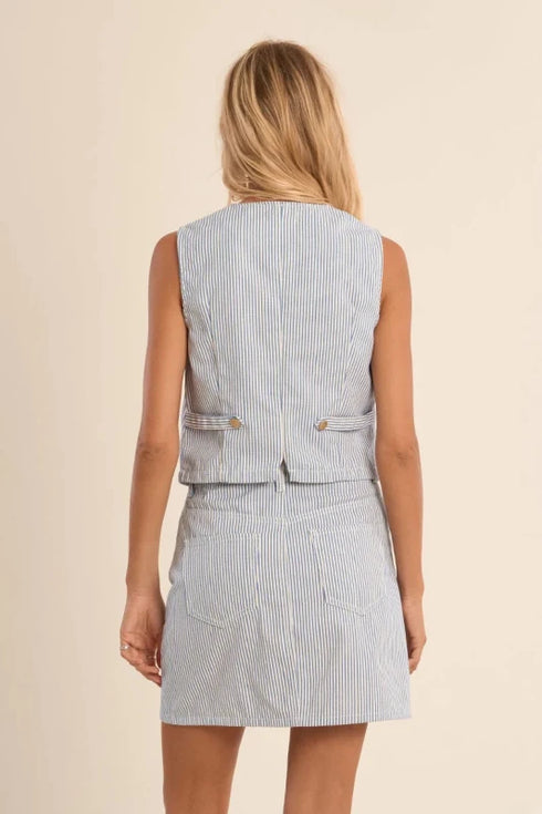 Railroad Stripe Denim Vest - Molly Bracken - Blue