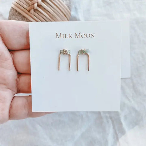 Raw Green Tourmaline Horseshoe Earrings - Milk Moon - Green