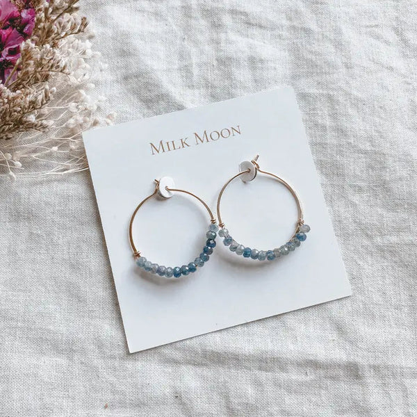 Sapphire Hoops - Milk Moon - Sapphire
