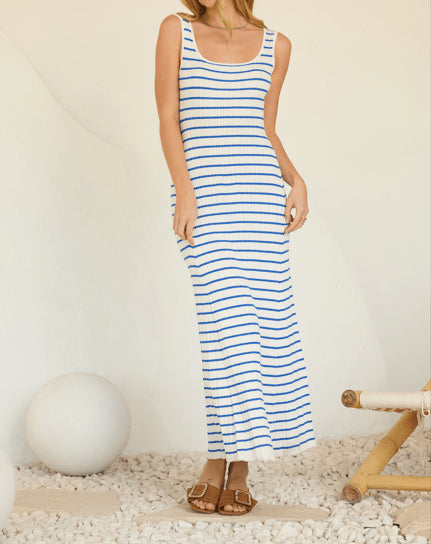 Sara Stripe Maxi Dress - Fred & Co. - White - Blue